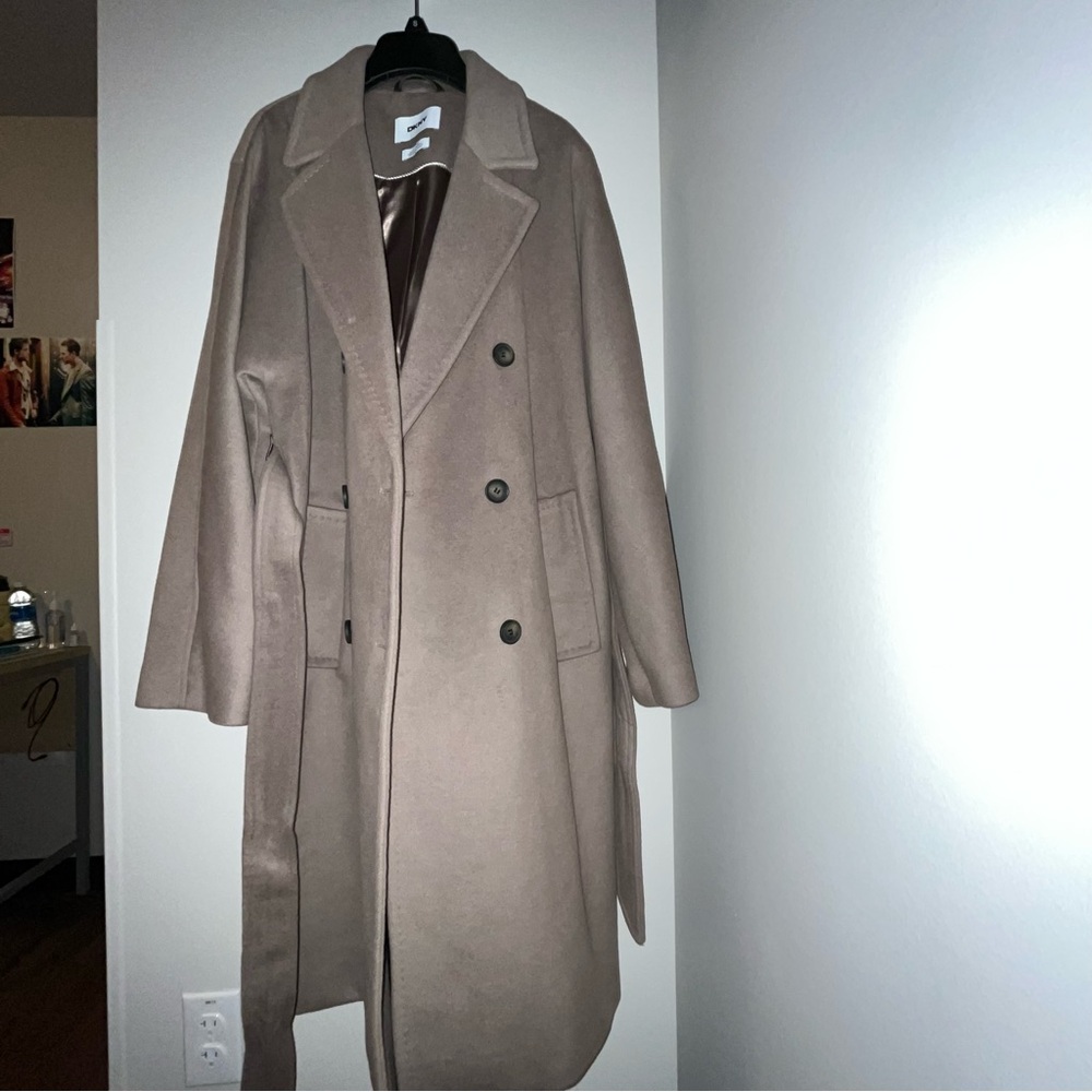 DKNY Women’s double-Breasted Belted Wrap Coat
Size S, Color Thistle